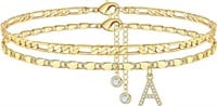 14k Gold-pl .50ct White Topaz Initial "a" Anklet