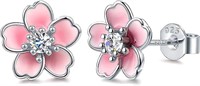Elegant .10ct White Topaz Cherry Blossom Earrings