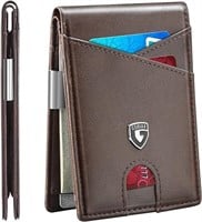 Brown Leather Rfid Bifold Slim Wallet