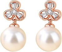 Gold-pl. .40ct White Topaz & Pearl Flower Earrings