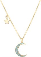 18k Gold-pl .35ct Turquoise Crescent Moon Necklace