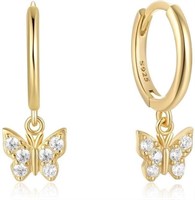 18k Gold-pl .24ct White Topaz Butterfly Earrings