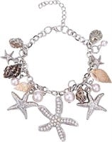 Silver-tone Seashell, Starfish, & Pearl Bracelet