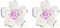18k White Gold-pl .22ct Pink Topaz Flower Earrings