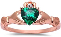 Gold-pl. Heart Cut .50ct Emerald Promise Ring