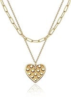 18k Gold-pl Dotted Heart Layered Necklace