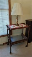 Mirrored Shelf Tea Cart & Table Lamp