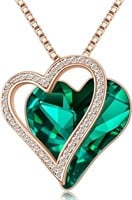 18k Gold-pl 4.00ct Heart Emerald & Topaz Necklace