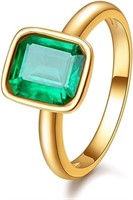 18k Gold-pl Emerald Cut 2.62ct Emerald Ring