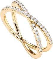 14k Gold-pl .40ct White Sapphire Criss-cross Ring