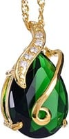 Elegant 18k Gold-pl. Pear 10.20ct Emerald Necklace