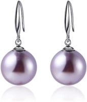 Elegant 10mm Purple Pearl Dangle Earrings