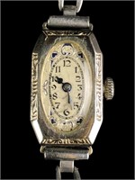 Antique Ladies Watch 14K Gold Case w Sternite Band