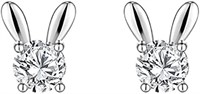 Round .72ct White Topaz Bunny Silver Earrings