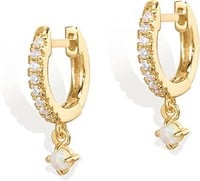 14k Goldpl Round .14ct Opal & White Topaz Earrings