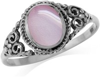 Oval 1.25ct Pink Mother Of Pearl Filigree Ring