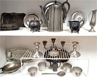 ASSORTED PEWTER & SILVER PLATE SERVING WARE LOT