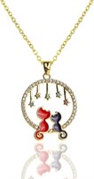 14k Gold-pl. .60ct Gemstone Couple Cat Necklace