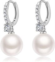 Stunning .25ct White Topaz & Pearl Drop Earrings