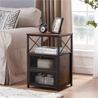 VECELO Nightstand, End Side Table Brown