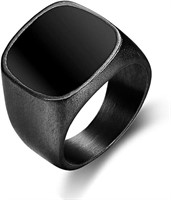 Black Enamel Top Square Signet Men's Ring