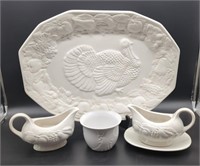 19.5" Platter with (2) Gravy Boats & Small Bowl