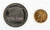 1987 US Mint 2 US Constitution Coin Set: $5 Gold,
