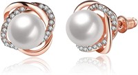 Gold-pl .21ct White Sapphire & Pearl Earrings