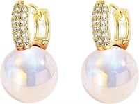 14k Gold-pl .72ct Topaz & Pearl Hoop Earrings