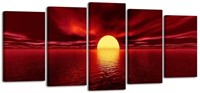 Wieco Art Red Sun Large Modern 5 Panels