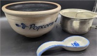 Stoneware Popcorn Bowl, Spoon Rest & Popcorn