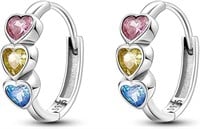 Cute 1.08ct Gemstones Triple Heart Hoop Earrings
