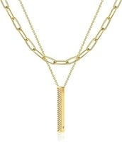 18k Gold-pl. .25ct White Topaz Bar Layer Necklace