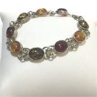 Outstanding Silver And Amber / Ruby Bracelet