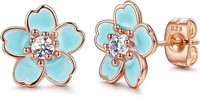 Gold-pl. .10ct White Topaz Blue Blossom Earrings