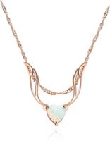 Heart 3.18ct White Opal Guardian Angel Necklace