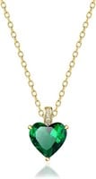 18k Gold-pl. Heart Cut 2.00ct Emerald Necklace