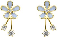 18k Gold-pl .25ct White Sapphire Flower Earrings