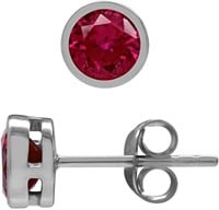 Round .92ct Ruby Silver Stud Earrings