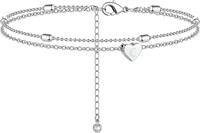Dainty Initial "c" Heart Layered Anklet