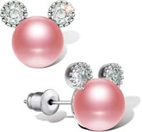 Cute .12ct Topaz & Pink Pearl Mouse Earrings