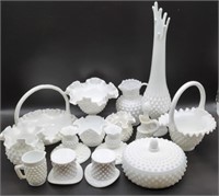 (15) Pieces of Hobnail Milk Glass