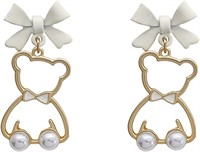 Cute Pearl Bow & Little Bear Dangle Earrings