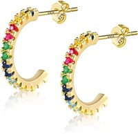 14k Gold-pl. .96ct Gemstones Open Hoop Earrings