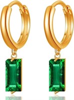 14k Gold-pl. 2.00ct Emerald Small Hoop Earrings