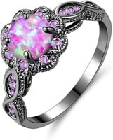 Round 1.38ct Purple Fire Opal & Amethyst Ring