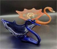 (2) Art Glass Swan Bowls