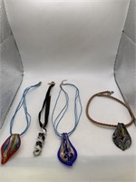 ART GLASS NECKLACE LOT OF 4