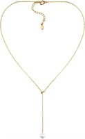 18k Gold-pl. Single Pearl Y-shaped Necklace