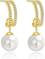14k Gold-pl 1.20ct White Sapphire & Pearl Earrings